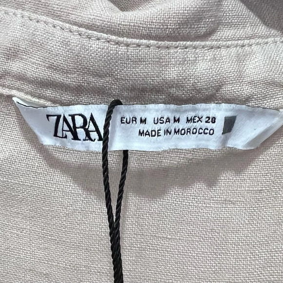 Zara Tan Puff Sleeve Notched Collar Top M - Picture 8 of 8